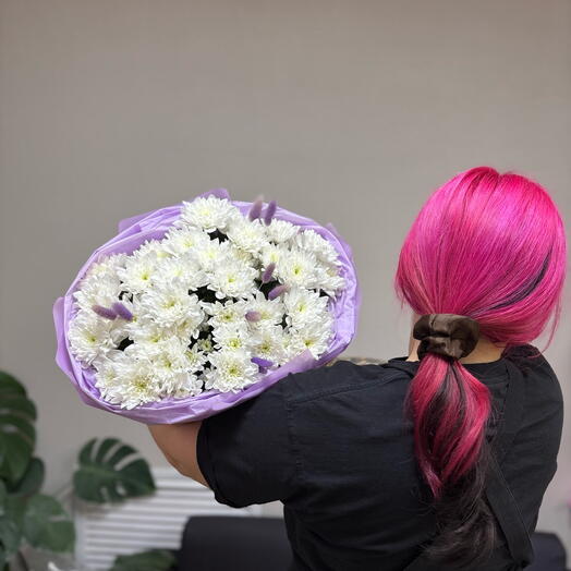 Воздушный букет облако из хризантем 🌸🌸🌸