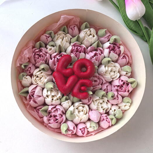 Зефирные тюльпаны розовые и белые, шоколад love