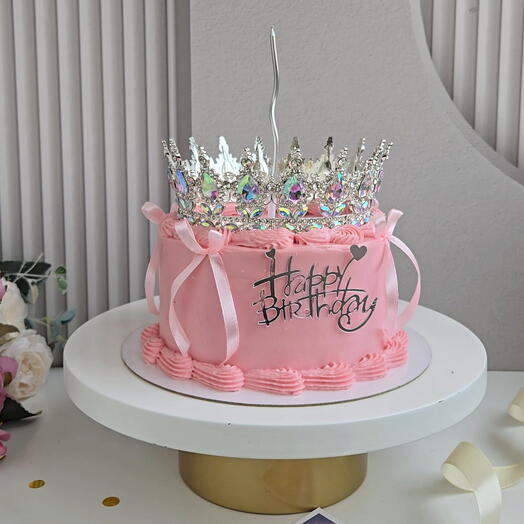 Торт с короной и блестками "розовое облако"