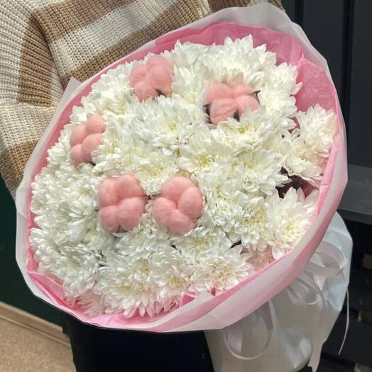 Букет из кустовой хризантемы с нотками хлопка
