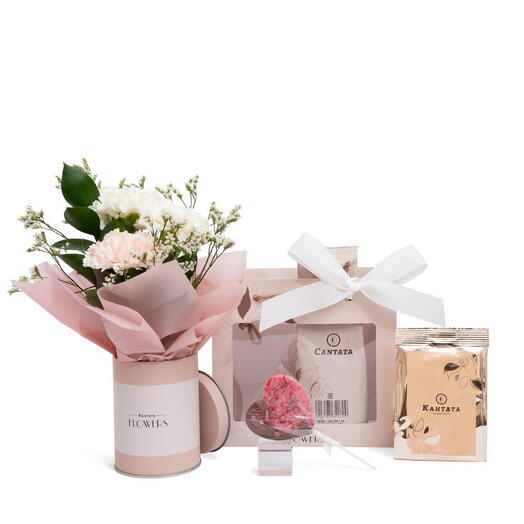 Подарочная сумка чай, кофе, десерт и цветы "Симфония цвета", Кантата