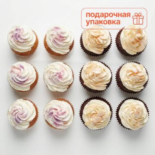 Набор капкейков из 12 шт , кокос-сгущёнка, вишня