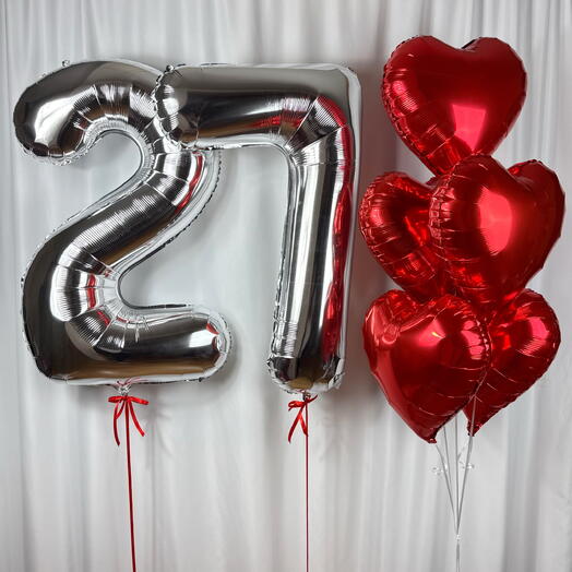 (НА ВЫБОР) воздушные шары цифры сердца 7шт. (ON CHOICE) helium balloons numbers hearts 7pcs