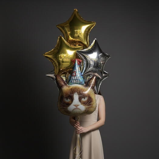 Набор воздушных шаров «Звёздный свет с котом в колпаке»