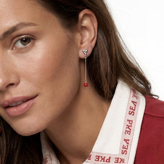 Серьги с сердечками из натурального камня FLIRTY RED LONG на подарок, на годовщину, любимой, для неё, без повода