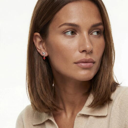 Серьги с сердечками из натурального камня FLIRTY RED MIX на подарок, любимой девушке, для себя, для неё, на день рождения
