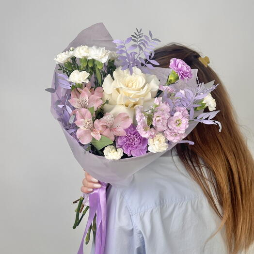 Нежный букет, французская роза, маттиола, альстромерия, mBouquet 24
