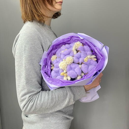 Букет из сухоцветов «Purple 💜» | Хлопок | Озотамнус | Лагурус