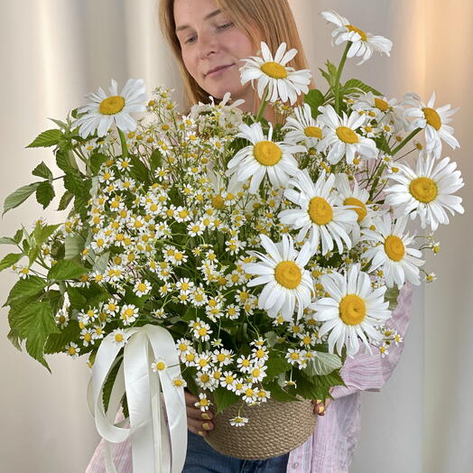 🌼🌼🌼Шикарная корзина «Полянка» с ромашками