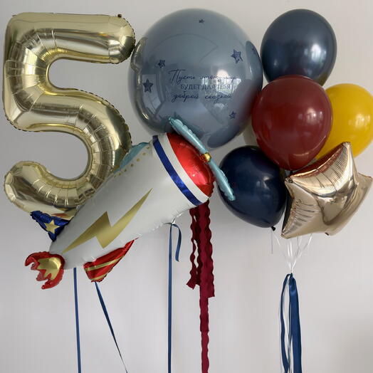 Шары мальчику на 5 лет ✈️ Цифра, самолетик и большой шар с надписью | Гелиевые шары