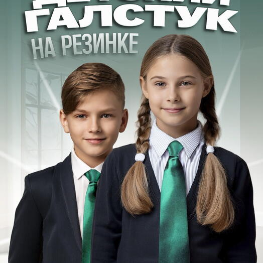 Галстук детский на резинке атласный темно-зеленый (изумрудный)