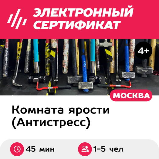 Подарочный сертификат Комната ярости. Программа Перезагрузка для 1-5 чел. (45 мин., Текстильщики)
