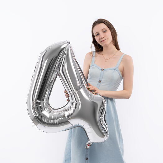 Шар фольгированный - Цифра 4 (серебро) 100см