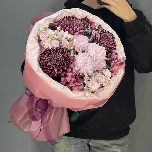 Букет с хризантемой бигуди 🎀