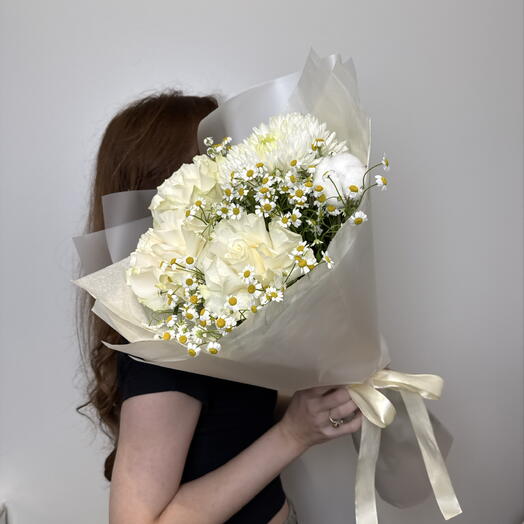 Дыхание лета / ромашки, хлопок, ажурная роза, одноголовая хризантема