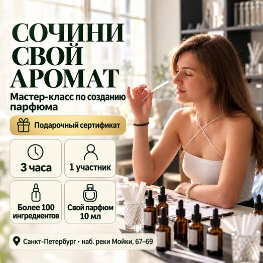 Подарочный сертификат «Мастер-класс по созданию парфюма» (3 часа, 1 человек в составе группы)
