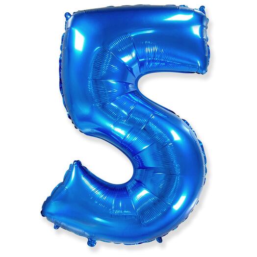 Цифра 5 Синий огромная фольгированная 102см шарик