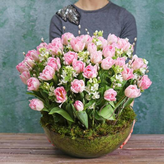Composition of tulips in a vase