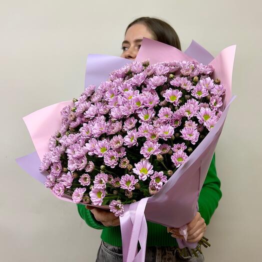 Букет из 25 кустовых лавандовых хризантем