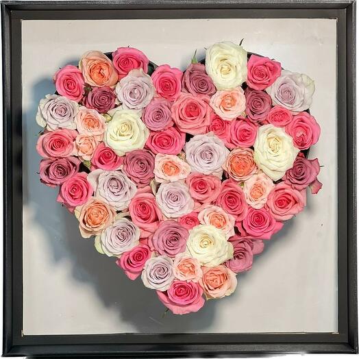41 Mixed Rose Heart Shaped Acrylic Box