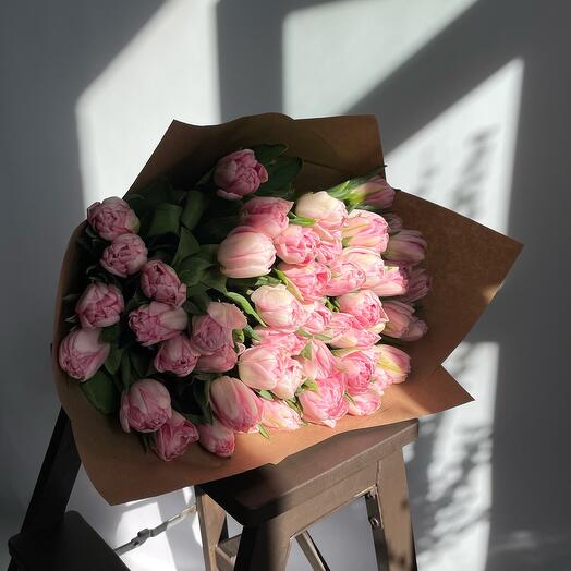 Pink peony-shaped tulips in crafting