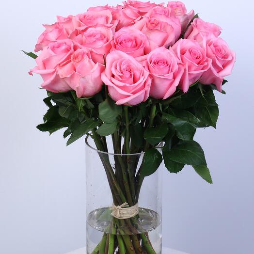 21 Pink Roses Vase