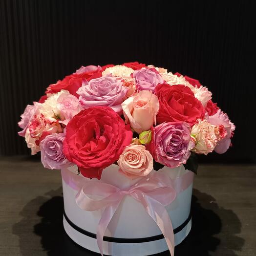 Mix Flowers in a White Round Box