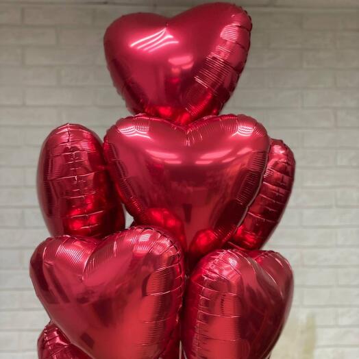 Воздушные шары-сердца с гелием 9 шт