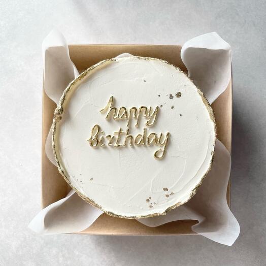 Бенто торт happy birthday белый с золотом