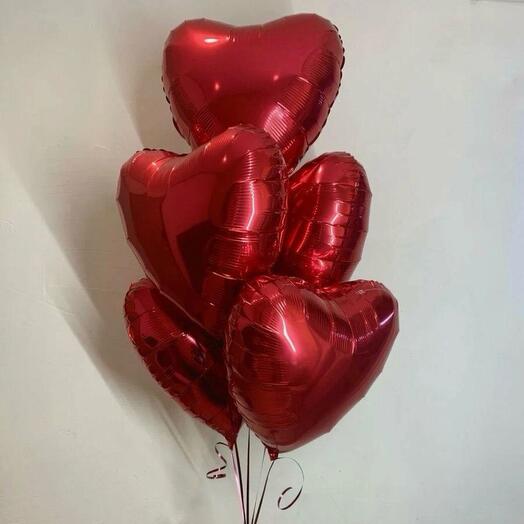 Набор из 5 красных сердец