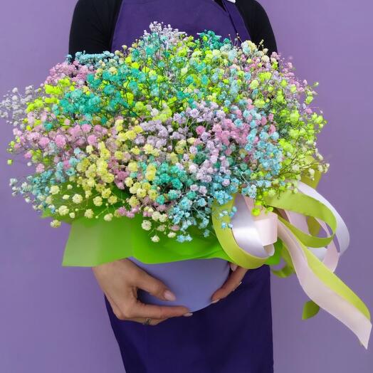 A box in a rainbow gypsophila