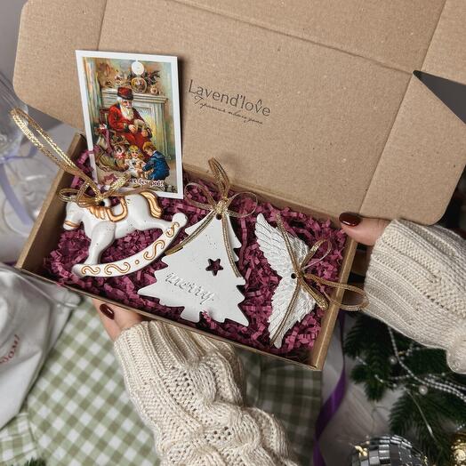 (Арт24) Подарочный набор – «игрушки новогодние из гипса» (подвески)  Новый год Рождество