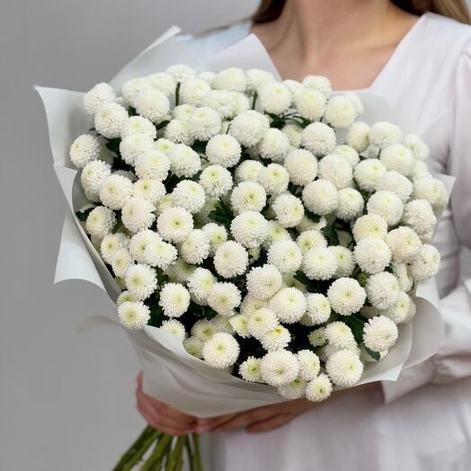 Букет из белых хризантем, 15 шт, ширина 37 см, Арт. 250