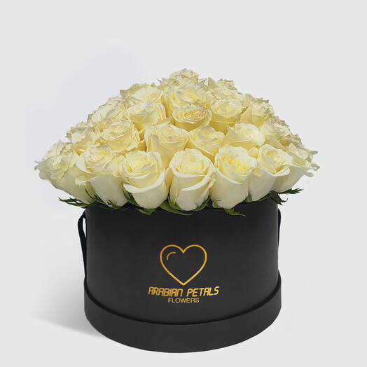 White Bouquet Roses Large Black Box