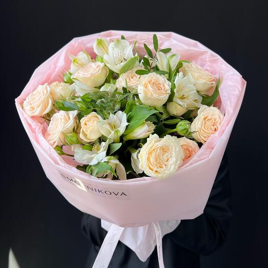 Ramo con rosas Premium arbustos y alstroemeria