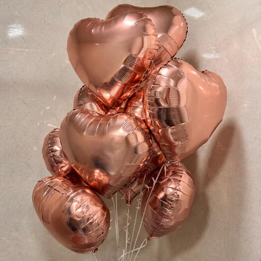Набор воздушных Шаров гелий сердца розовое золото 10 шт. Set of helium balloons 10 pcs rose gold hearts