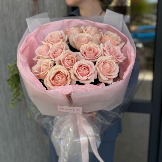 Розовые розы 15 шт