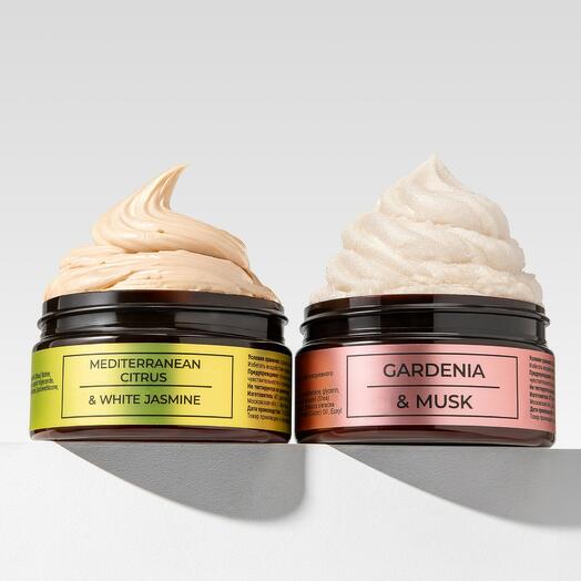 Набор с шиммером скраб Gardenia   Musk баттер Mediterranean Citrus   White Jasmine