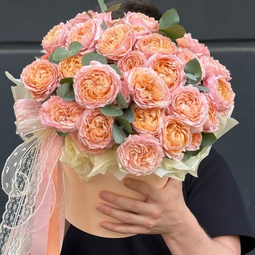 Box with peony-like roses