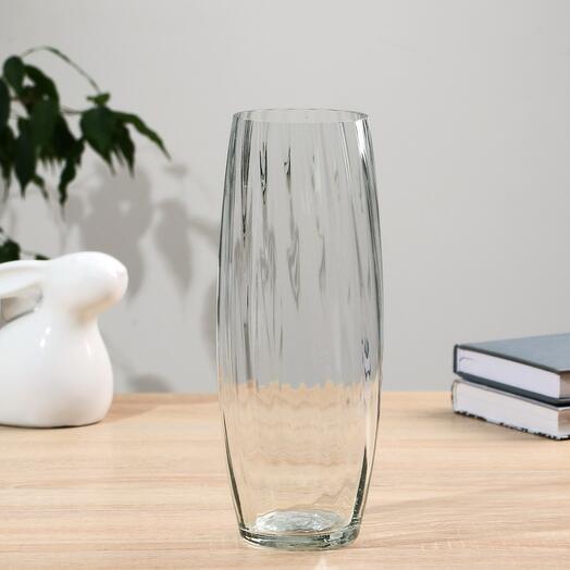 Ваза «Бочка», d=8 см, h=26 см, рифлёная, стекло, прозрачная