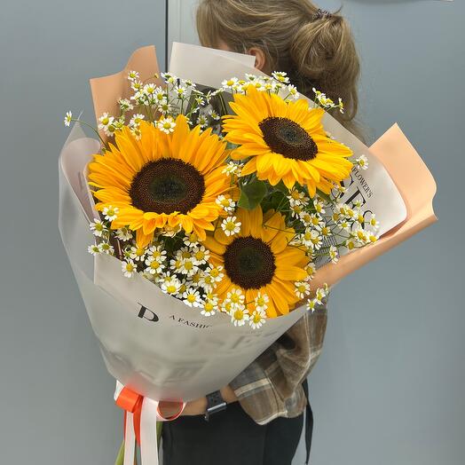 Солнечные подсолнухи в стильной упаковке 🧡