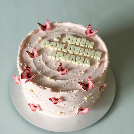 Торт на 10 порций розовый с бабочками, на день рождение