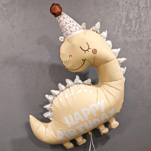 Воздушный шар "Динозаврик в колпачке" Happy birthday