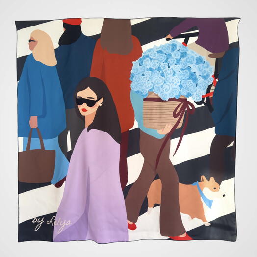 Шелковый платок «Город в движении» 90х90