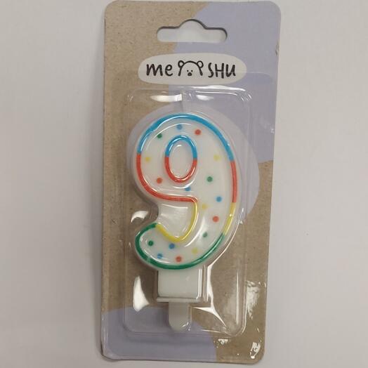 Свеча Цифра 9, Конфетти, 8,5см