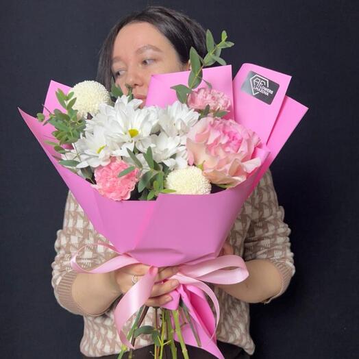 Сборный букет с французской розой «Пинки пай»