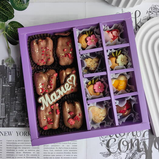 Подарочный набор для Мамы 🌸 королевские финики в шоколаде с орехами + Конфеты