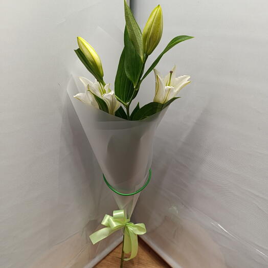Bouquet white lily oriental, Siberia 1 piece with decoration