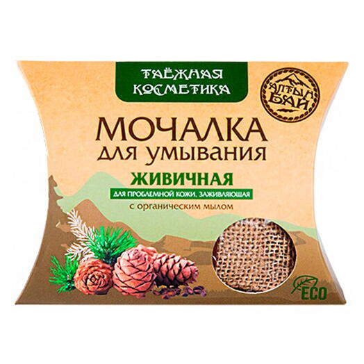Мочалка льняная для умывания с органическим мылом "ЖИВИЧНАЯ" для проблемной кожи, заживляющая, 60 гр