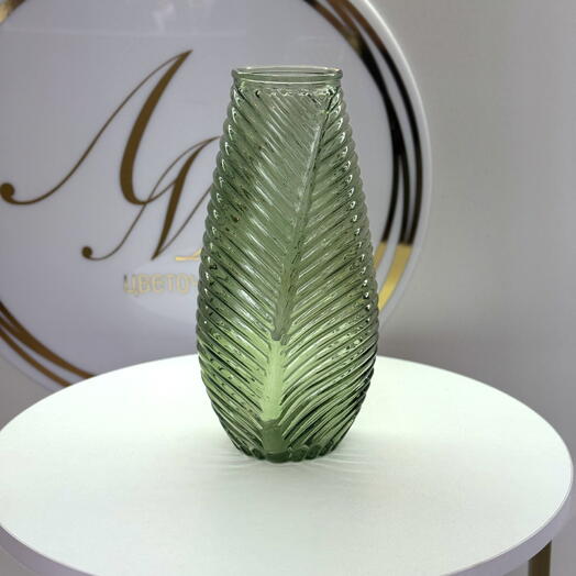 Ваза стеклянная узор «Листик» зеленая
